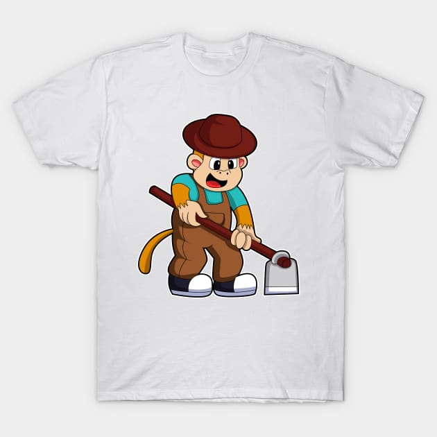 Monkey at Farmer with Rake T-Shirt by Markus Schnabel